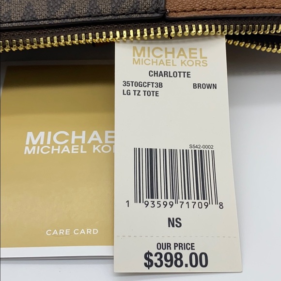 MICHAEL KORS CHARLOTTE LARGE TOP ZIP TOTE BROWN - Picture 12 of 16